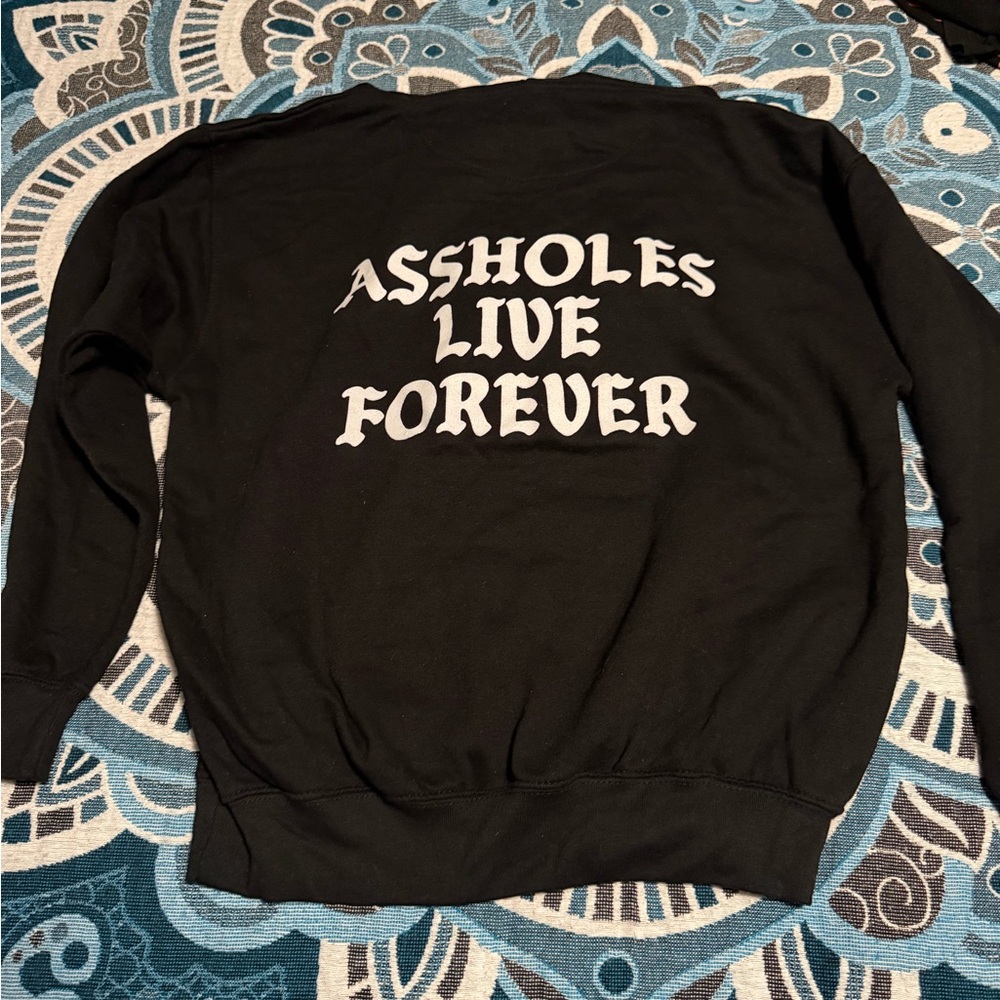 Black Graphic Sweatshirt with White Back Text